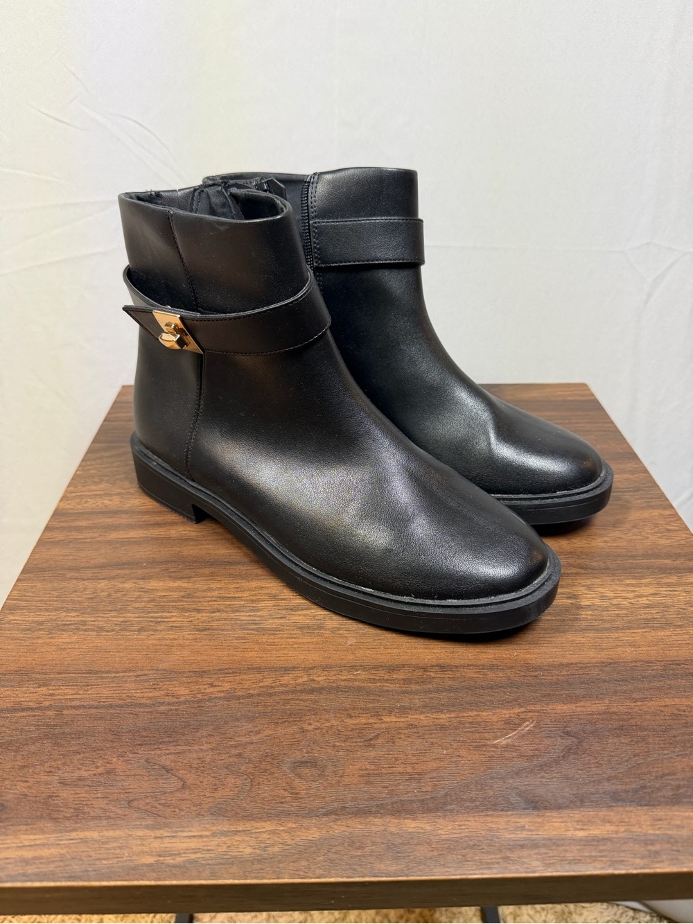 LC Lauren Conrad Black Ankle Booties with Gold Buckle